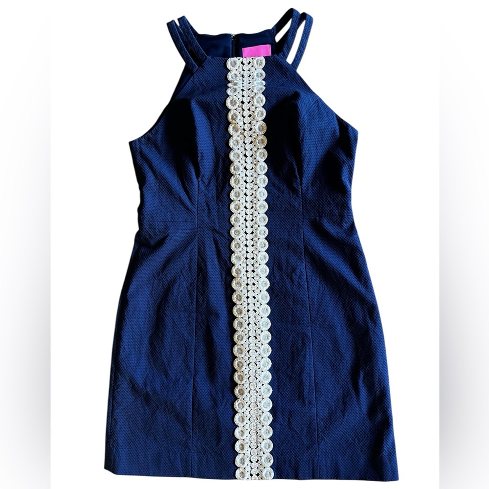 LILY PULITZER “Pearl” Navy Blue Shift Dress Sz 12 Classic Cocktail Party Coastal